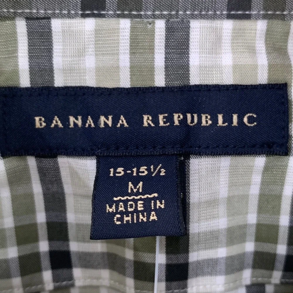 Banana Republic Plaid Western Button Down Men M Green Long Sleeve Shirt NWT
